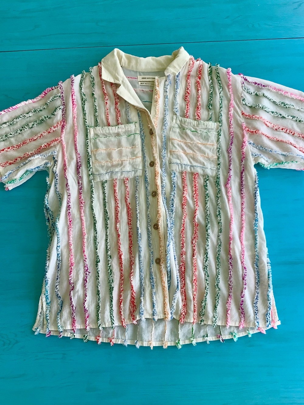 Urban Outfitters Rainbow Striped Button Down Shirt